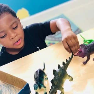 Child Playing With Dinosaur Toys